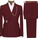 Men's 2 Piece Suit with Metal Clasp Slim Fit Suit Stylish Business & Casual Tuxedo Suit, Medium, Burgundy