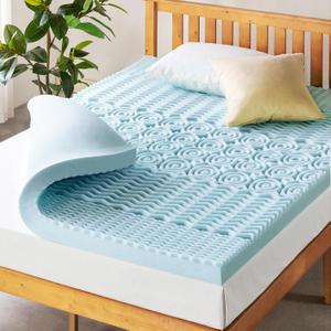 Mellow 4 Inch 5-Zone Memory Foam Mattress Topper, Cooling Gel Infusion, Dorm Essentials, Short Queen Blue