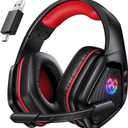 Tatybo Wireless Gaming Headset for PC, Ps5, Ps4, 2.4 Ghz USB & Type-C Gaming Headphones with Microphone, 30H Battery Bluetooth Headphones for Switch, Laptop, Mobile, Mac (Black Red)