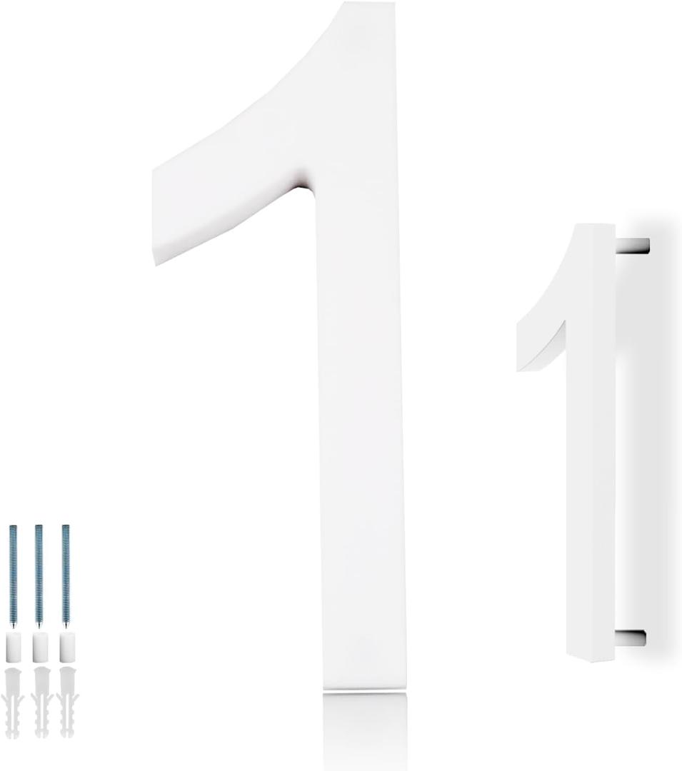 House Numbers for Outside, White 6 inch Modern Floating Address Numbers for Front Door, Street, Apartment, Farmhouse, High Visibility Numbers Enhance Home's Exterior Charm(House Numbers 1)