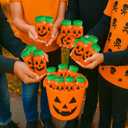 Mimorou 48 Pcs Halloween Pumpkin Containers for Candy 3.5 oz Trick or Treat Candy Jar with Lid Empty Fillable Plastic Potion Bottles Holder Mini Jack O Lantern Pumpkin Jars for Halloween Party Favors