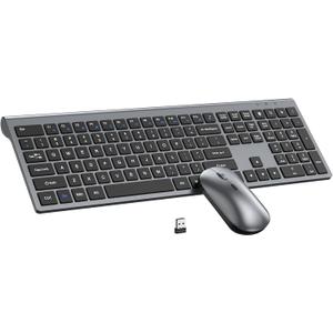 Wireless Keyboard and Mouse Combo, Full Size Keyboard and Mouse, Long Battery Life, Optical Mouse, 2.4G LagFree Cordless Mice Keyboard Set Ultra Slim Design for Computer, Laptop, PC, Mac, Windows, Gray Black