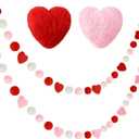 2 Pieces Valentines Day Felt Garlands Colorful Ball and Heart Hanging Garland Felt Pom Pom Ball Heart Banners for Party Home Decoration (Natural Colors Set)