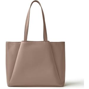 Work Tote Bags for Women 15.6 Inch - Laptop Tote Bag with Zip Compartments - Large PU Leather Office Purse Computer Briefcase (Nude)