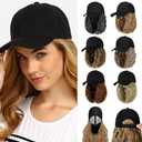 Cephermer Baseball Hat Wig,Hat with Hair attached 16'' Adjustable Black Cap with Wavy Curly Synthetic Bob Hair Extensions for Women Girls(Ash Blonde Mix Ginger Brown)