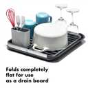 OXO Good Grips Aluminum Fold Flat Dish Drying Rack, 2-Tier, with Drainboard, for Kitchen Counter, Collapsible, 16.4 in X 14.6 in/ 41.6 Cm X 37 Cm