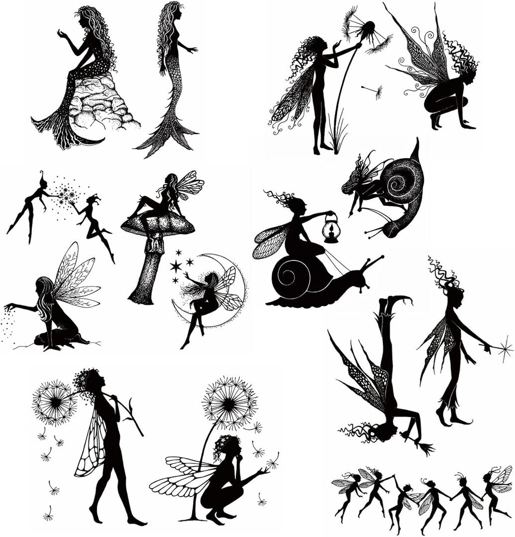 CYFUN DESIGN 6pcs Stamps Jungle Fairy Girl Mermaid Forest Cabin Clear Stamps for Card Making Scrapbooking Paper Crafts Handmade Embossing Stencil Photo Album Decor Template DIY Seal