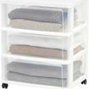 IRIS USA Plastic Drawer Storage Organizer Rolling Cart, with Wheels Casters, 3-Drawers, for Art Craft Supplies Bathroom Dorm Bedroom Laundry Room, Wide, White