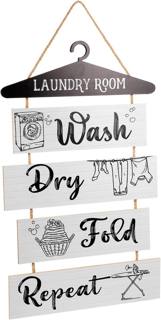 Lessons from The Laundry Room Sign Funny Hanging Wooden Wall Plaque, Cute Laundry Room Decor and Accessories for Bathroom, Farmhouse-Style Home Decor (5 Pieces)