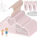 Pink Heart Velvet Baby Hangers - 50pack 13inch Toddler Hangers with 20pcs Clips, Premium Velvet Strong and Durable Baby Clothes Hangers Without Slipping, Ultra Slim and Stackable Space Saving