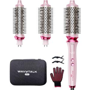 Wavytalk Heatwave Pro Ionic Thermal Brush Set, 3-Size Heated Round Brush for Short to Long Hair, Bilateral Negative Ions for Frizz-Free Shiny Blowout, Pink