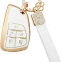 1797 Key Fob Cover fit for Buick Envision fits GMC Sierra 1500 Accessories Car Key Chain Bling Remote Case Shell 5 Button White Gold TPU