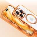 Jusy Compatible with MagSafe Phone Case with Screen Protector for iPhone 14 Pro, Cute Curly Wavy Magnetic Metal Glossy Soft Shockproof Clear Phone Cover - Orange