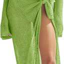Women's Swimsuits Cover Ups Set for Crochet Bathing Suit Hollow Out 2 Piece Bikini Coverup Beach Swimwear (Medium, Green)