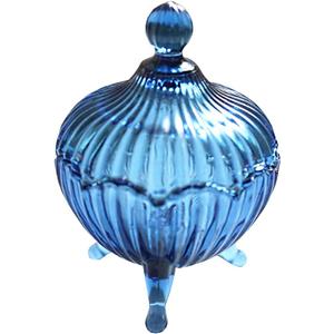 Retro Crystal Blue Glass Candy Jar with Lid Food Storage Jar Sugar Bowl Decorative Jar