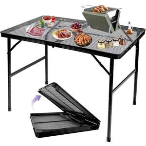 BRIAN & DANY 3x2 FT Folding Grill Table Camping Table, Metal Portable Picnic Table, Lightweight Height Adjustable Foldable Table for Outdoor, Black (3x2FT)