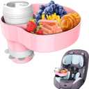 Kids Car Seat Tray, Travel Tray with Cup Holder for Toddler, Kids Car Seat Food Snack Holder for Road Trip, Stroller snack Organizer travel must haves - Pink Color