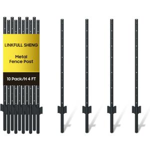 4FT Sturdy Duty Metal U Post Garden Stakes for Chicken Wire Deer Fencing Signs and Outdoor Lights, No Dig Fence Post 10 Pack, Rust Resistant Black Steel Ground Stakes (4ft)