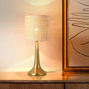 Gold Rattan Table Lamp for Bedroom, Brass Cute Wicker Lamps for Bedside Nightstand, Small Table Shape Lamps for Small Spaces for Kitchen Counter, Home Office, Living Room, Kids Dorm