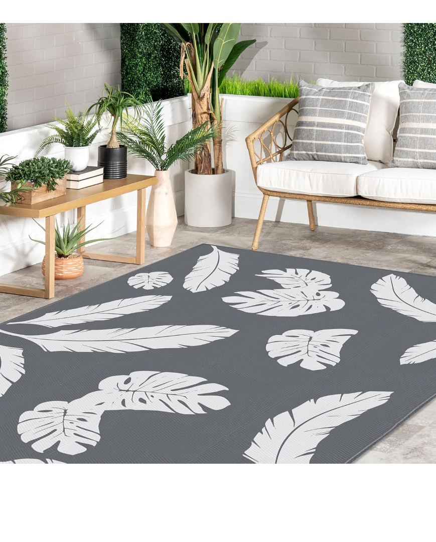 Lavezee Outdoor Rugs 8x10 Waterproof Indoor Outdoors Camping Area Rug for Patio, RV, Picnic, Bedroom, Kitchen, Reversible Portable Large Floor Mat