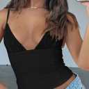 REORIA Lace Tops for Women Sexy V Neck Sleeveless Double Lined Going Out Tank Y2K Fashion Crop Top 2025 Trendy (Medium, Black)