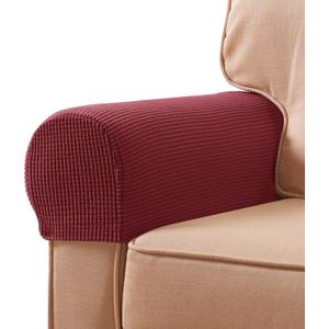 SUBRTEX Stretch Couch Arm Covers Set of 2, Checkered Sofa Arm Slipcovers, Anti-Slip Armrest Covers for Recliner and Armchairs, Pet Proof, High Stretchy, Hook & Loop Tape, Wine