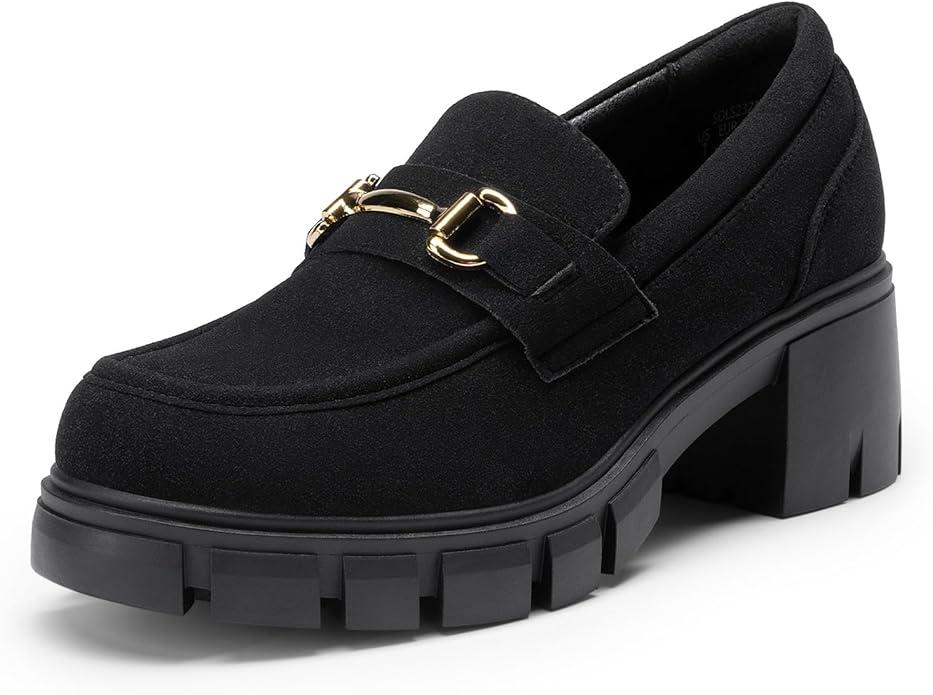 DREAM PAIRS Loafers for Women Platform Chunky Loafers Slip On Casual Shoes 10, All Black 