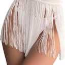 Women's High Waist Fringe Trim Party Mini Skirt (Large, White)