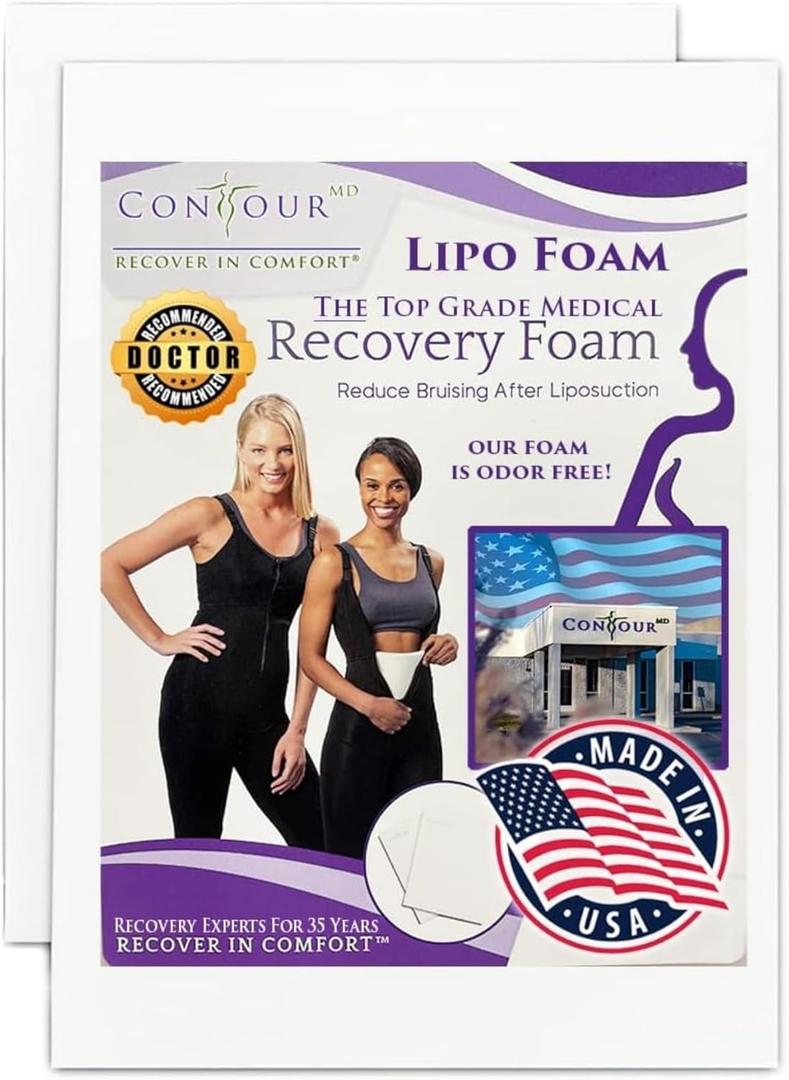 ContourMD Medical Grade Post Lipo Foam Compression Sheets  Post Surgery Compression Garment after Liposuction, Tummy Tuck, AB Flattening, BBL, & More  Surgery Recovery Supplies (2-Sheet Set) (8x11 Inch (Pack of 2))