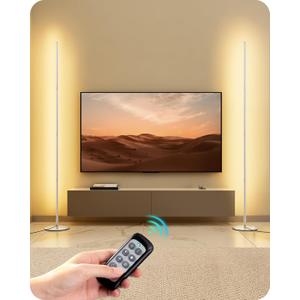 EDISHINE Modern Floor Lamp, 2-Pack Adjustable Height Led Corner Lamps, Dimmable with 7 Color Temperatures (2700K-6000K), 57.5" Height Floor Lamps for Living Room, Bedroom, Office, Silver