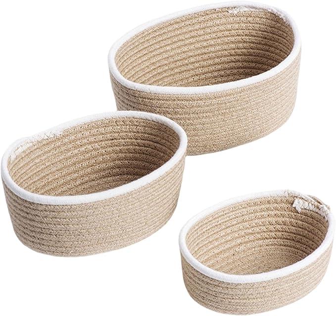 Set of 3 Twisted Weave and Zig Zag Sewn Seagrass Storage Baskets
