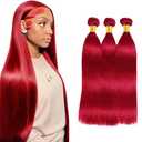 Red Bundles Human Hair Straight Bundles 34 34 34 Inch 3 Bundle Unprocessed Brazilian Virgin Hair Burgundy Straight Human Hair Extensions 50 Gram Per Bundle