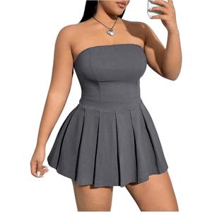MakeMeChic Women's Plus Size Strapless Pleated Dress High Waist Y2K Club Mini Dress (X-Large Plus, Dark Grey) MakeMeChic Women's Plus Size Strapless Pleated Dress High Waist Y2K Club Mini Dress (X-Large Plus, Dark Grey)