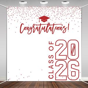 Class of 2026 Graduations Backdrop Congrats Grad Party Photo Background, 6 * 6ft Large Booth Props Congratulations Banner for 2026 Graduation Party Decorations Supplies (White Red)