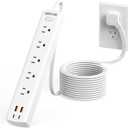 DEPOW Power Strip Surge Protector with 5 AC Outlets(1625W/13A) 4 USB Ports (2 USB C), Ultra Thin Extension Cord, Low Profile Flat Plug, 1700 Joules, Wall Mount for Home Office, White10 Ft