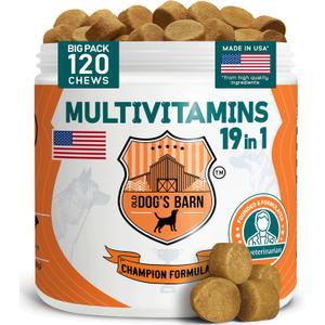 Old Dog's Barn Multivitamins 19 in 1 for Dogs Glucosamine, Salmon Oil, Cranberry Powder, Hemp Seed Oil (Omega 6), MSM, Chondroitin, Vitamin C, Probiotics, Zinc & Folic Acid 120 Soft Chews Exp:O2-2027