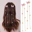 2Pcs Butterfly Hair Clips Spring Butterfly Flat Hair Clips With Golden Tassels Designs 3D Purple Butterflies Hair Accessories Alloy Spring Hair Barrettes for Women Long Hair Decoration