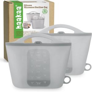 Haakaa Silicone Microwave Steam Sterilizer Bags, Reusable Silicone Steaming Bags for Baby Bottles, Breast Pump, Accessories, Pacifiers and Teethers, Great for Home and Travel, Grey (2PCS) (1500ML)