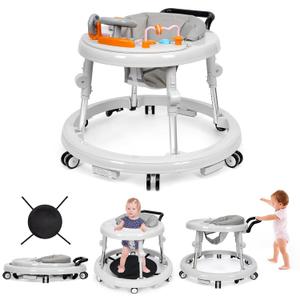 Music and Lights Baby Walker Foldable with 9 Adjustable Heights, Baby Walker with Wheels Portable, Baby Walkers and Activity Center for Boys Girls Babies 7-18 Months (New-White)