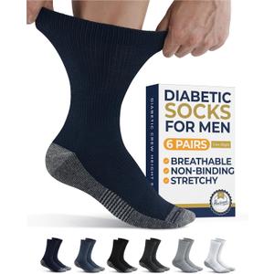Pembrook Diabetic Socks for Men - 6 Pairs Crew Diabetic Neuropathy Socks for Men | Non Binding (Gray)