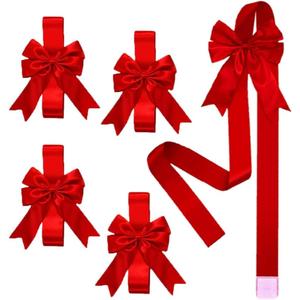4 PCS Cabinet Door Festive Ribbons and Bows Decoration Holidays, Red