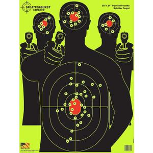 Splatterburst Targets - 18 x 24 inch - Triple Silhouette Splatter Target - Easily See Your Shots Burst Bright Fluorescent Yellow Upon Impact - Made in USA (25 pack)