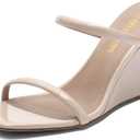 DREAM PAIRS Women's Slides Wedge Sandals Two Strap Square Open Toe Dress Shoes (10, Nude)