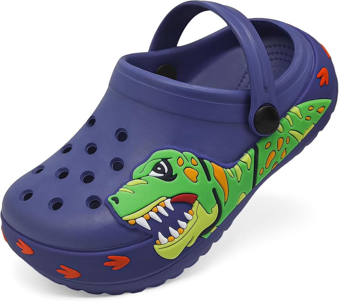 FolHaoth Boys Girls Toddler Clogs Little Kids Slip on Slides Slippers Cute Cartoon Dinosaur Tyrannosaurus rex Pattern Garden Shoes Summer Indoor Outdoor Beach Pool Water Sandals (Blue)