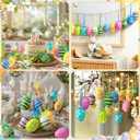 Easter Eggs Hanging Ornaments 24 Pcs Easter Decorations Hanging Eggs | Colorful Pastic Decorative Egg Tree Oranments Hand Painted Ball Egg for Spring Farmhouse Home Tree Basket Filler Decor