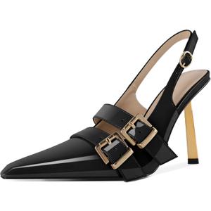 Mettesally Women Slingback Heels Pumps Shoes High Heels Stilettos Square Toe for Women Dressy Shoes 4'' (9.5, Black)