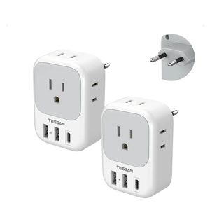 2 Pack European Plug Adapter USB C, TESSAN US to Europe Adapter 4 Outlets 3 USB Charger, Type C International Power Adaptor to Italy Spain France Portugal Iceland Germany, Europe Travel Essentials