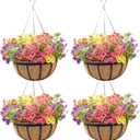 ZVOWOS 12 Inch Black Flat Iron Metal Hanging Planter Basket with Coco Coir Liner(4 Pack) Hanging Planters for Outdoor Plants Hanging Baskets for Plants Flower Pots for Deck Patio Porch Garden Balcony