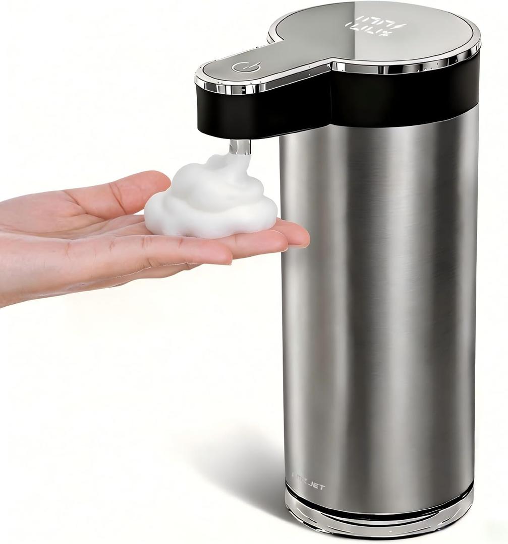 Automatic Soap Dispenser Touchless - 350ml 304 Stainless Steel, 0.25s Fast Activation, IPX5 Waterproof, 5000+ Uses per Charge, 4-Speed Foaming Soap Dispenser, Type-C Charging for Kitchen & Bathroom