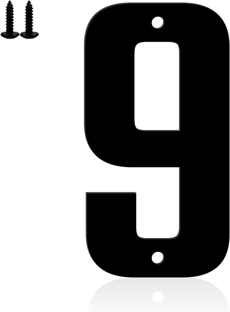 2 x 6" Aluminum House Numbers, Black Metal Address Door Numbers, Metal House Address Number for Outside, Modern Apartment Street Mailbox Number (9)